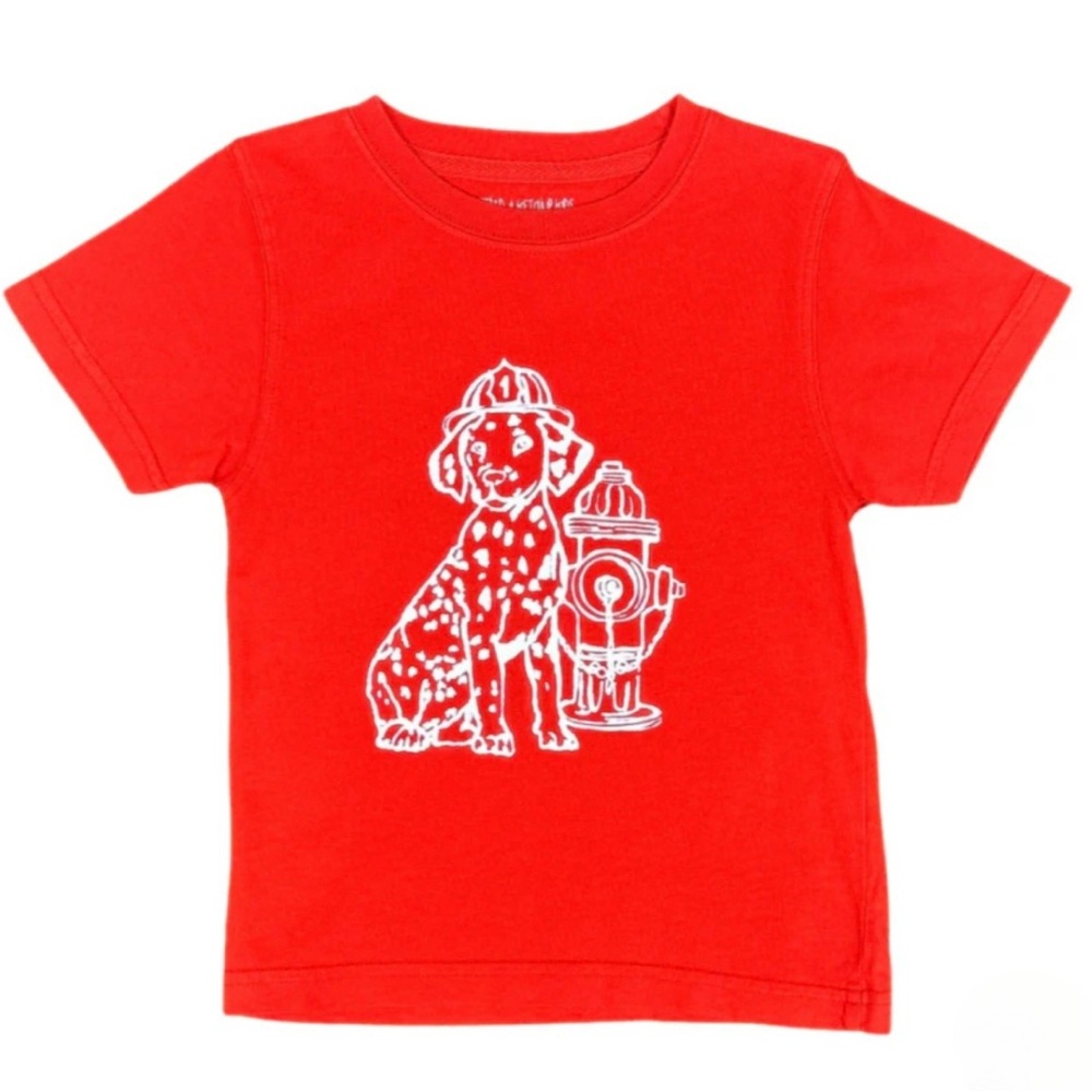 Kids Red Firefighter Puppy Graphic Tee by